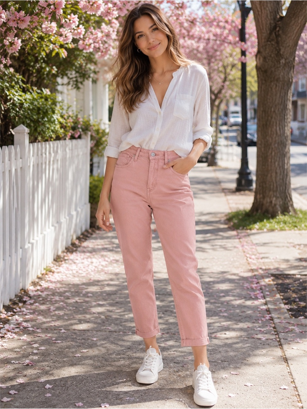 NYDJ Rose-Pink Slim Jeans with Branded Button